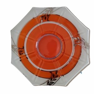 White Orange Gold Silver Wheat Pattern Art Deco Plate Scallop Edge Serving Dish